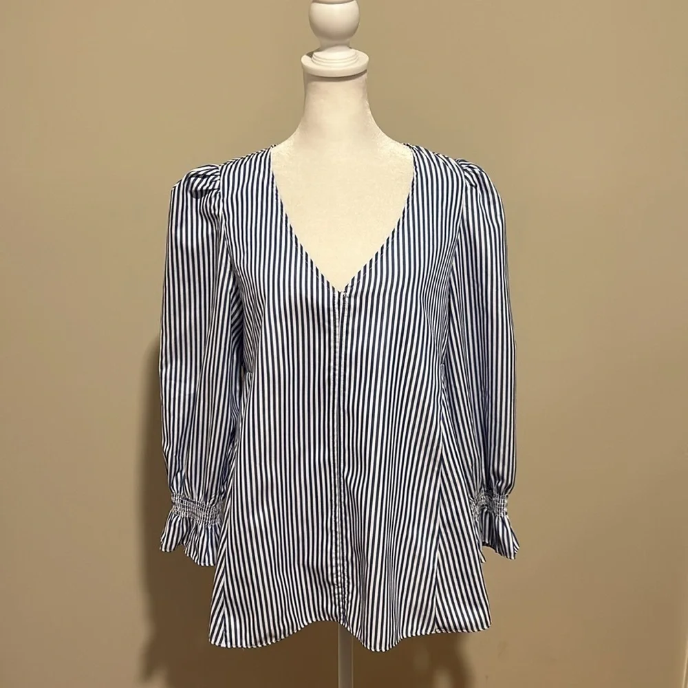 Tuckernuck Easton Blue And White Stripe Puff Sleeve Blouse New Size Small